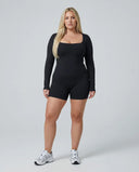 Sculpting Romper Women Long Sleeve Square Neck