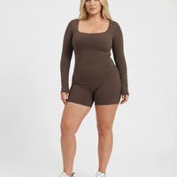 Sculpting Romper Women Long Sleeve Square Neck