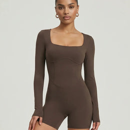 Sculpting Romper Women Long Sleeve Square Neck