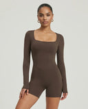 Sculpting Romper Women Long Sleeve Square Neck