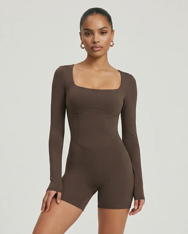 Sculpting Romper Women Long Sleeve Square Neck