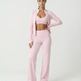 3-Piece Set – Flare Pants, Sports Bra & Jacket