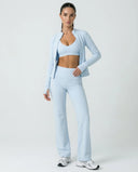 3-Piece Set – Flare Pants, Sports Bra & Jacket
