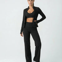 3-Piece Set – Flare Pants, Sports Bra & Jacket
