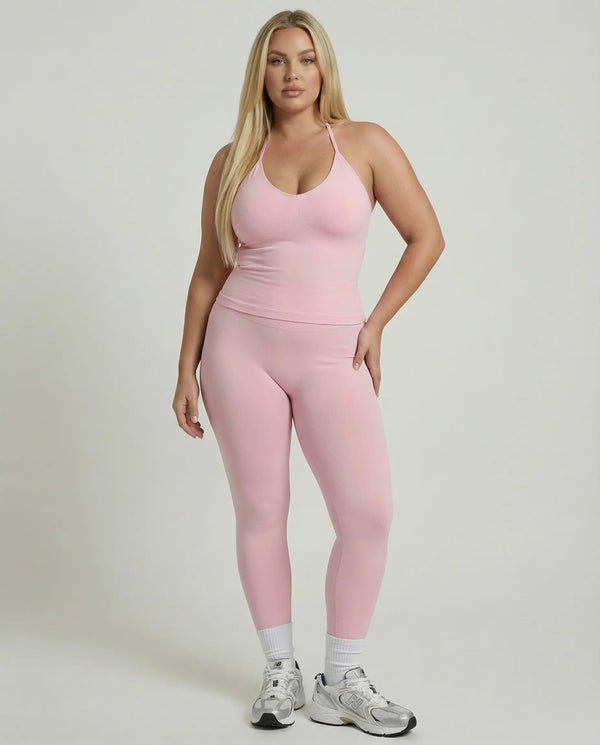 Pink Seamless Halter Sculpt Leggings Set