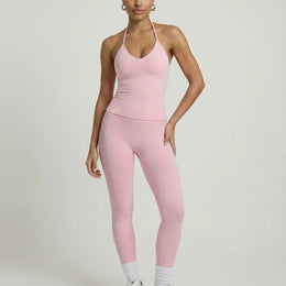 Pink Seamless Halter Sculpt Leggings Set
