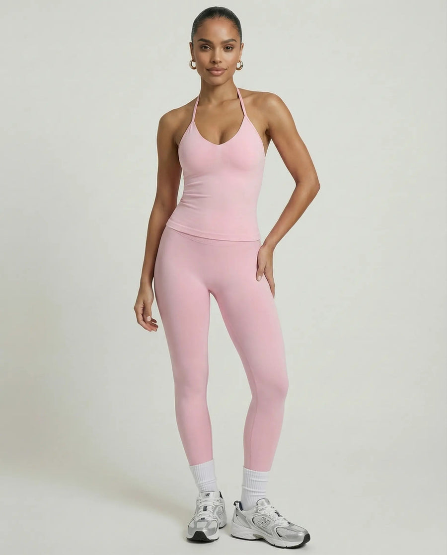 Pink Seamless Halter Sculpt Leggings Set