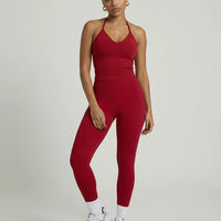 Red Seamless Halter Sculpt Leggings Set