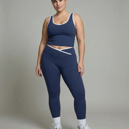 Seamless Sculpt High-Waist Gym Set in Navy Blue