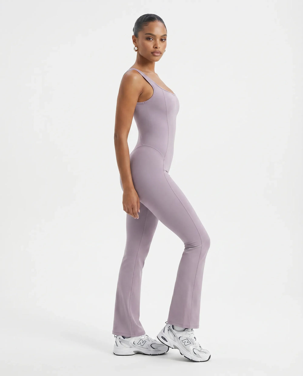Women Sculpting Flare Jumpsuit Full Length Bodysuit Purple