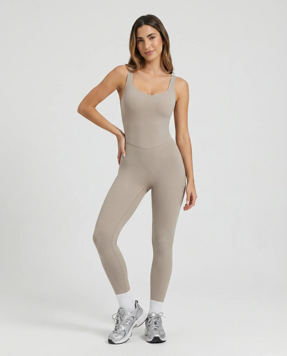 Women Sculpting Activewear Bodysuit One Piece Jumpsuit Grey