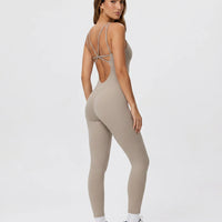 Back view of gray backless sculpting bodysuit on ghost mannequin highlighting open back cut and seamless construction.