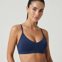 Women Minimalist V-Neck Sports Bra Supportive Sculpting Fit Navy Blue