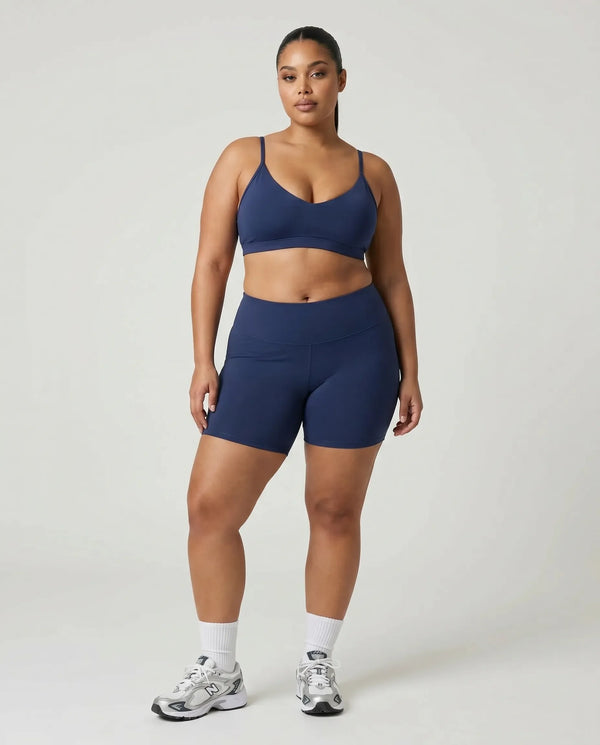 Women Minimalist V-Neck Sports Bra Supportive Sculpting Fit Navy Blue