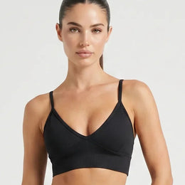 Women Seamless V-Neck Sculpting Sports Bra Black