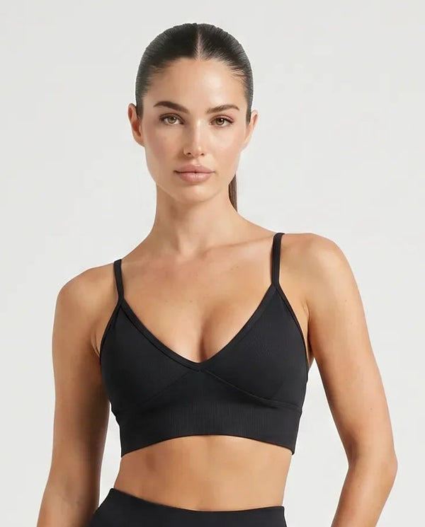Women Seamless V-Neck Sculpting Sports Bra Black