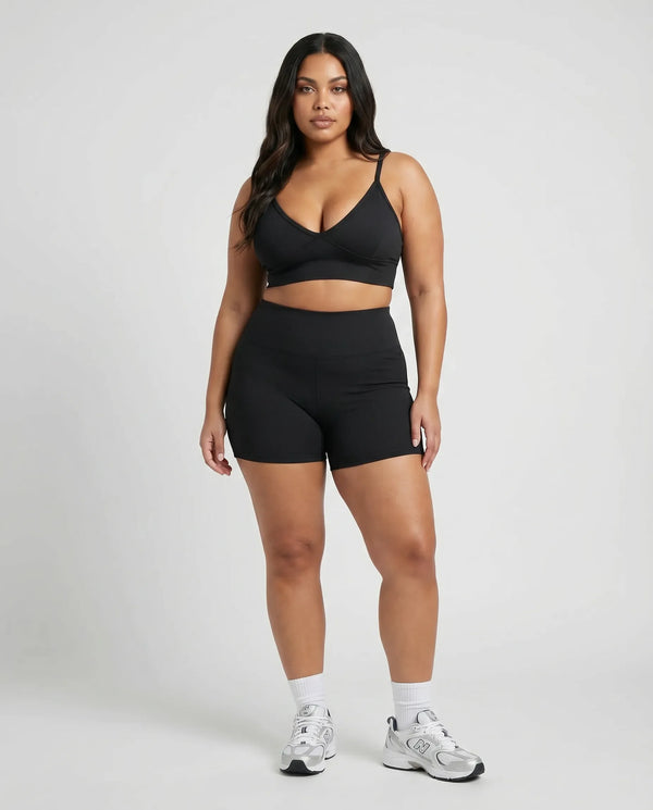 Women Seamless V-Neck Sculpting Sports Bra Black