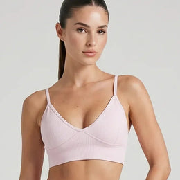 Women Seamless V-Neck Sculpting Sports Bra Pink
