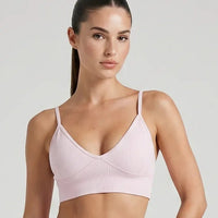 Women Seamless V-Neck Sculpting Sports Bra Pink