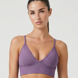 Women Seamless V-Neck Sculpting Sports Bra Purple