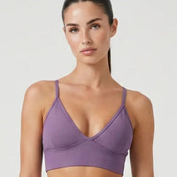 Women Seamless V-Neck Sculpting Sports Bra Purple