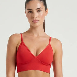 Women Seamless V-Neck Sculpting Sports Bra Red