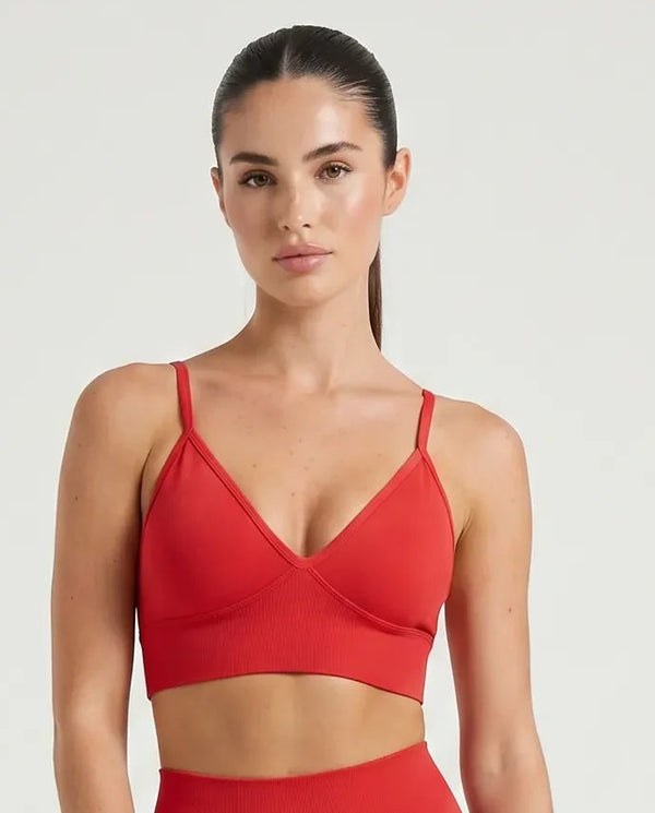 Women Seamless V-Neck Sculpting Sports Bra Red