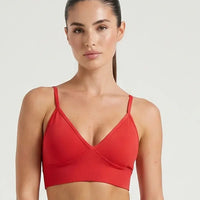 Women Seamless V-Neck Sculpting Sports Bra Red