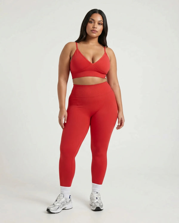 Women Seamless V-Neck Sculpting Sports Bra Red