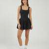 Women Square Neck Tennis Dress Bubble Hem Athletic Mini Dress Black