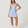 Women Square Neck Tennis Dress Bubble Hem Athletic Mini Dress Baby Blue