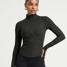 Women Zip-Up Sculpting Long Sleeve Top Black
