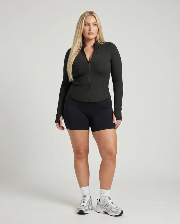 Women Zip-Up Sculpting Long Sleeve Top Black