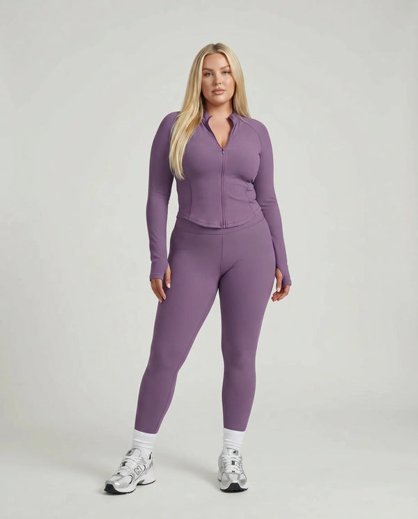 Women Zip-Up Sculpting Long Sleeve Top Purple