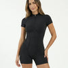 Zip-Up Sculpting Compression Short Sleeve Romper Black