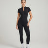 Women Seamless Ribbed Zip-Up Jumpsuit Activewear Black
