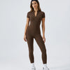 Women Seamless Ribbed Zip-Up Jumpsuit Activewear Brown