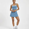 Women Square Neck Padel Matching Set Skirt & Crop Top Blue