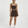 Women Square Neck Padel Matching Set Skirt & Crop Top Brown