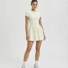Women Zip-Up Sculpt Flare Padel Tennis Dress Activewear Cream