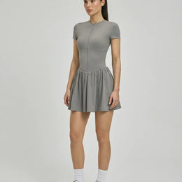 Women Zip-Up Sculpt Flare Padel Tennis Dress Activewear Grey