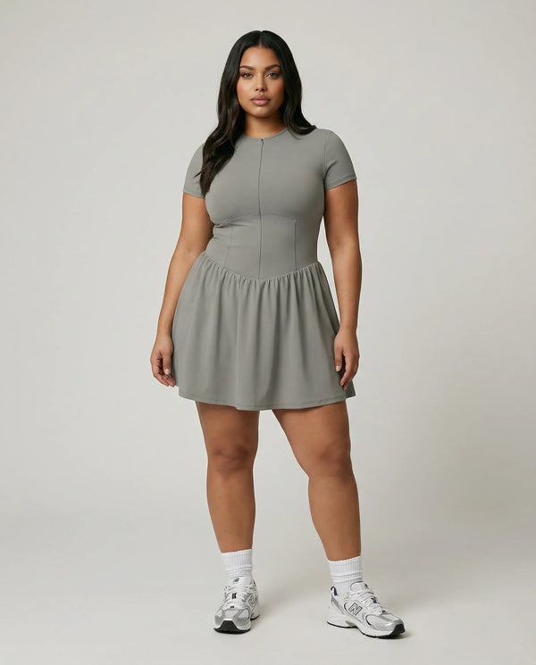 Women Zip-Up Sculpt Flare Padel Tennis Dress Activewear Grey