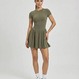 Women Zip-Up Sculpt Flare Padel Tennis Dress Activewear Green