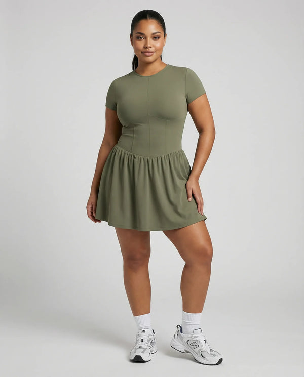 Women Zip-Up Sculpt Flare Padel Tennis Dress Activewear Green