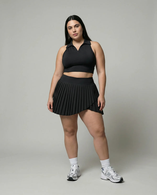 Matching Set Halter Pleated Skirt Crop Top