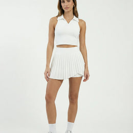 Matching Set Halter Pleated Skirt Crop Top