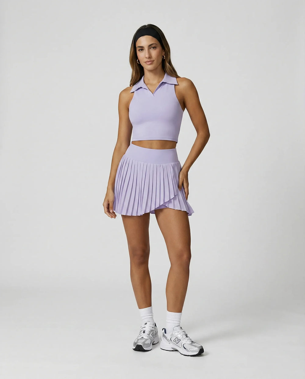 Matching Set Halter Pleated Skirt Crop Top