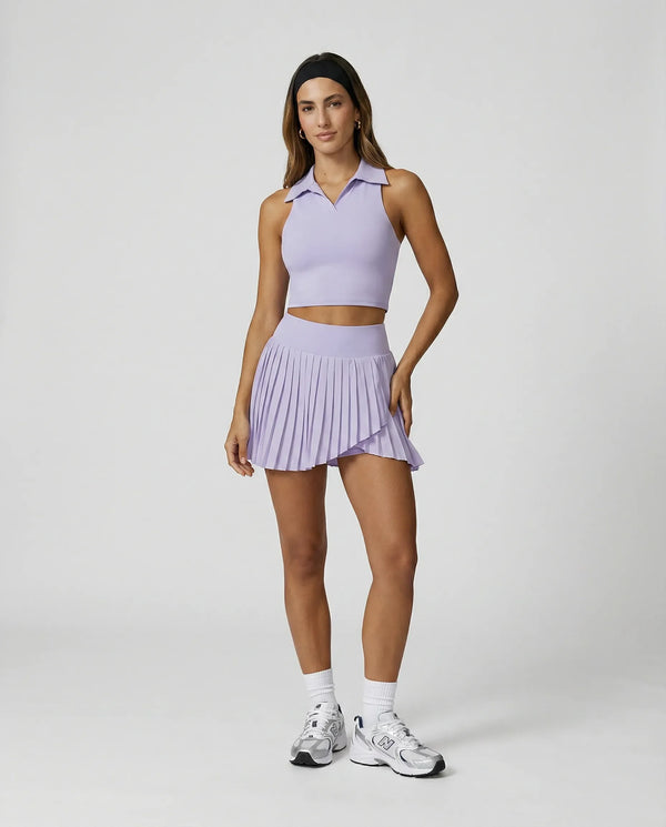 Matching Set Halter Pleated Skirt Crop Top