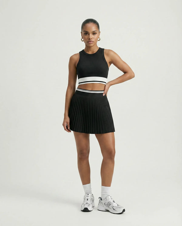 Women  Padel Matching Set Pleated Skirt & Crop Top Activewea Black