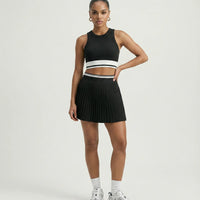 Women  Padel Matching Set Pleated Skirt & Crop Top Activewea Black